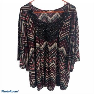 Lavish plush maroon black flowy blouse 3X